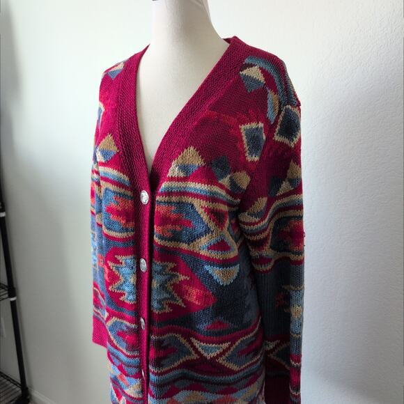 Coldwater Creek Cotton Tribal Blanket Southwestern Cardigan Sweater Womens Small - Picture 10 of 13